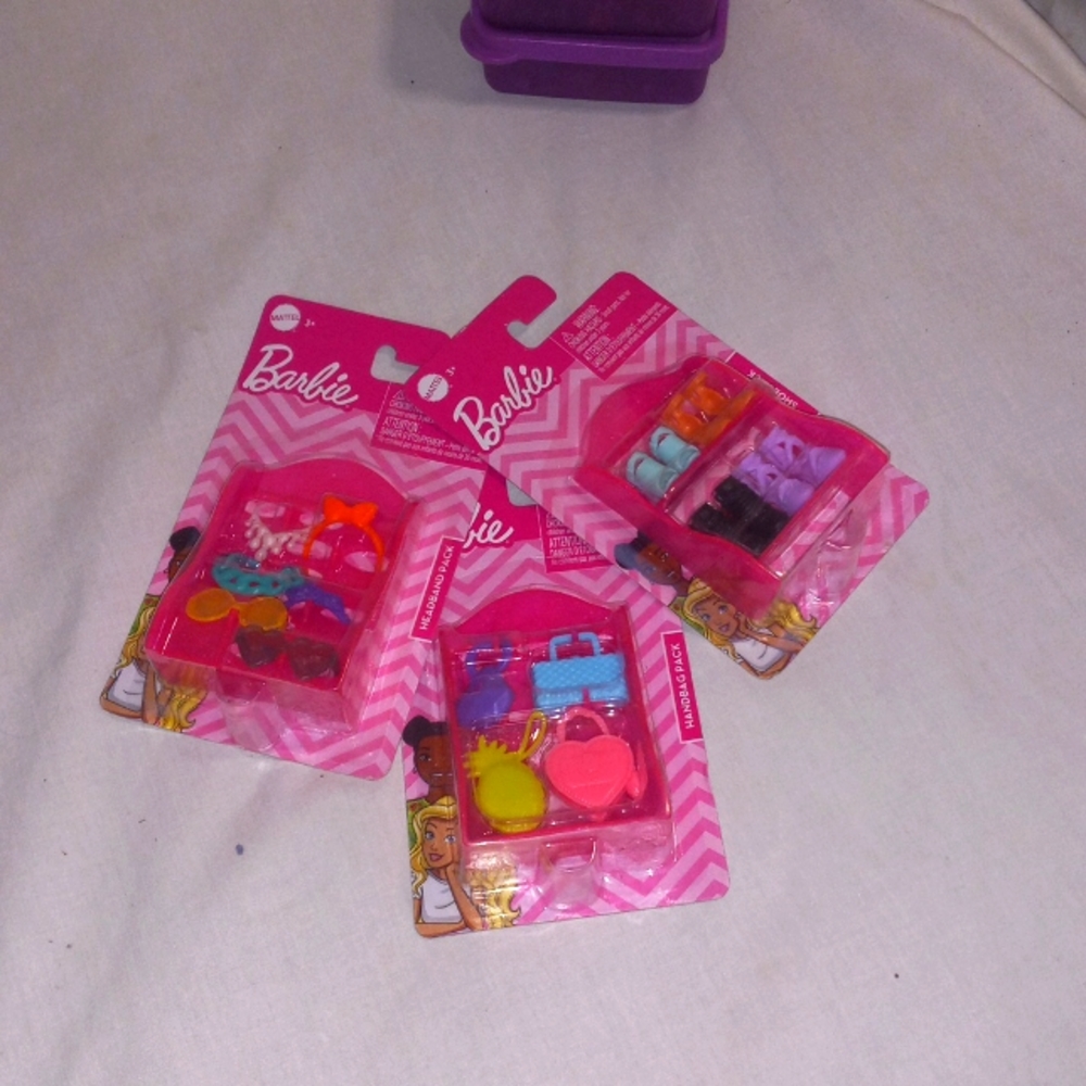 Barbie Accessories Set(Shoe Pack, Headband Pack, Handbag Pack), Bundle of 3,NEW